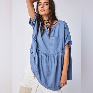 Free People Moon City Top Mazarine Blue Linen Blend size S